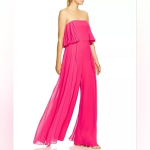 HALSTON HERITAGE Strapless Pleated Crepe fuschia Jumpsuit
